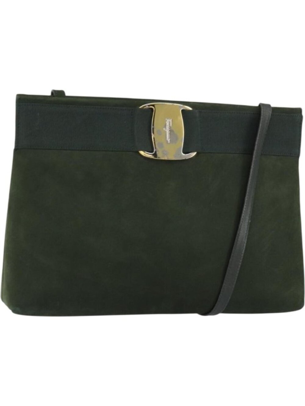 Salvatore Ferragamo Vala Shoulder Bag Suede Khaki Gold